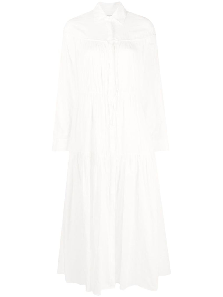 White Organic Cotton Tiered Maxi Shirt Dress