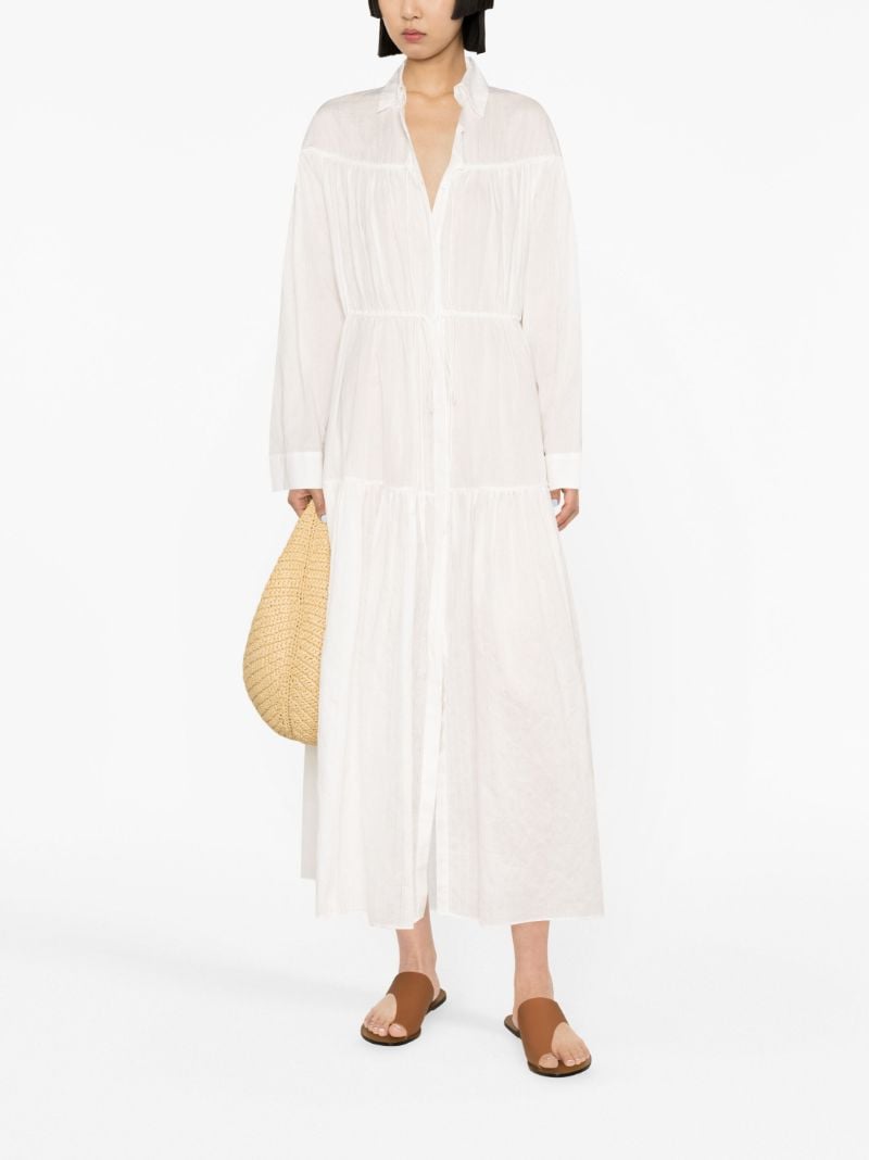 White Organic Cotton Tiered Maxi Shirt Dress