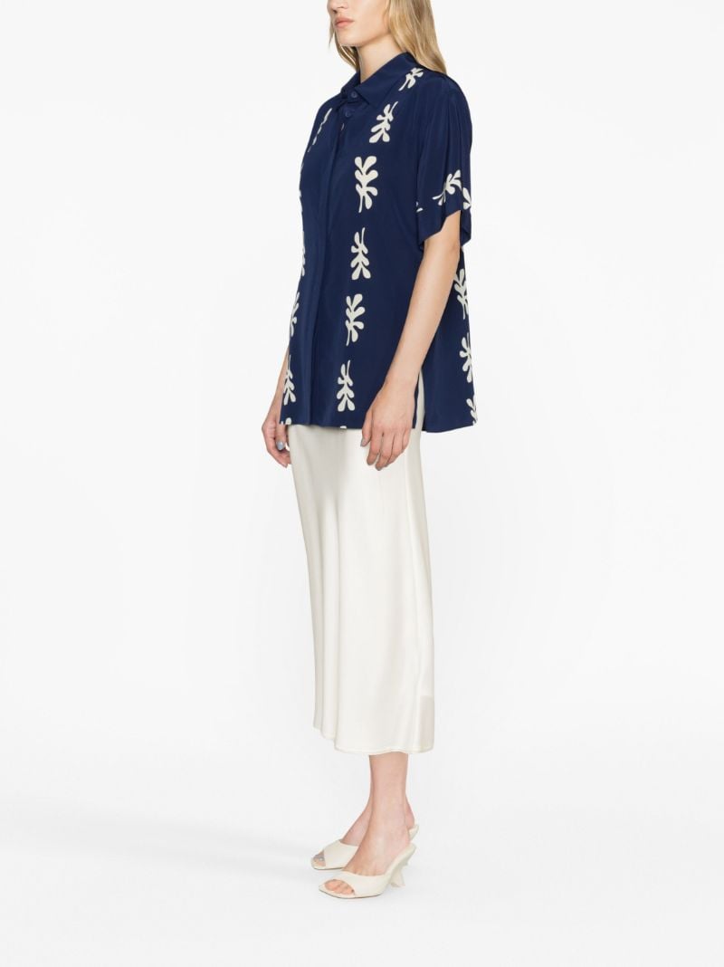 Blue Silk Fig Leaf Print Shirt