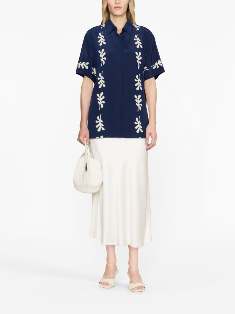 Blue Silk Fig Leaf Print Shirt