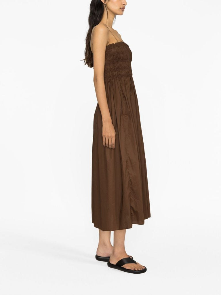 Brown Pleated Sleeveless Midi Dress