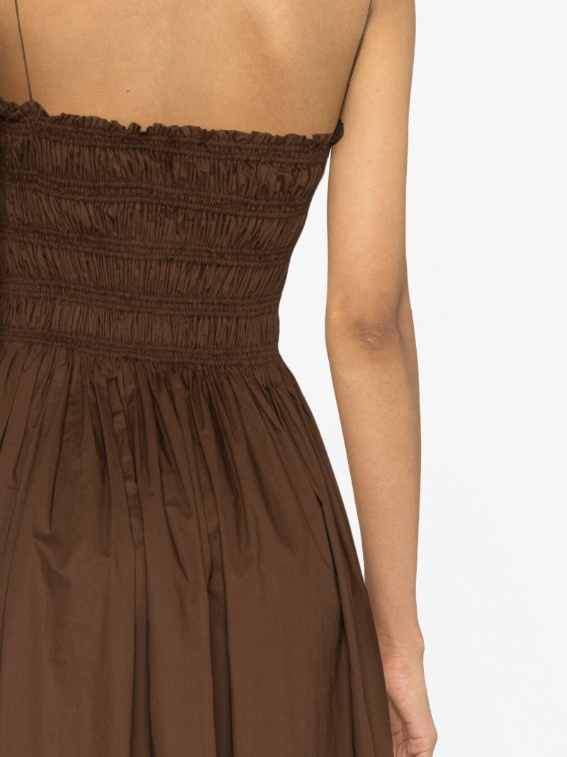 Brown Pleated Sleeveless Midi Dress