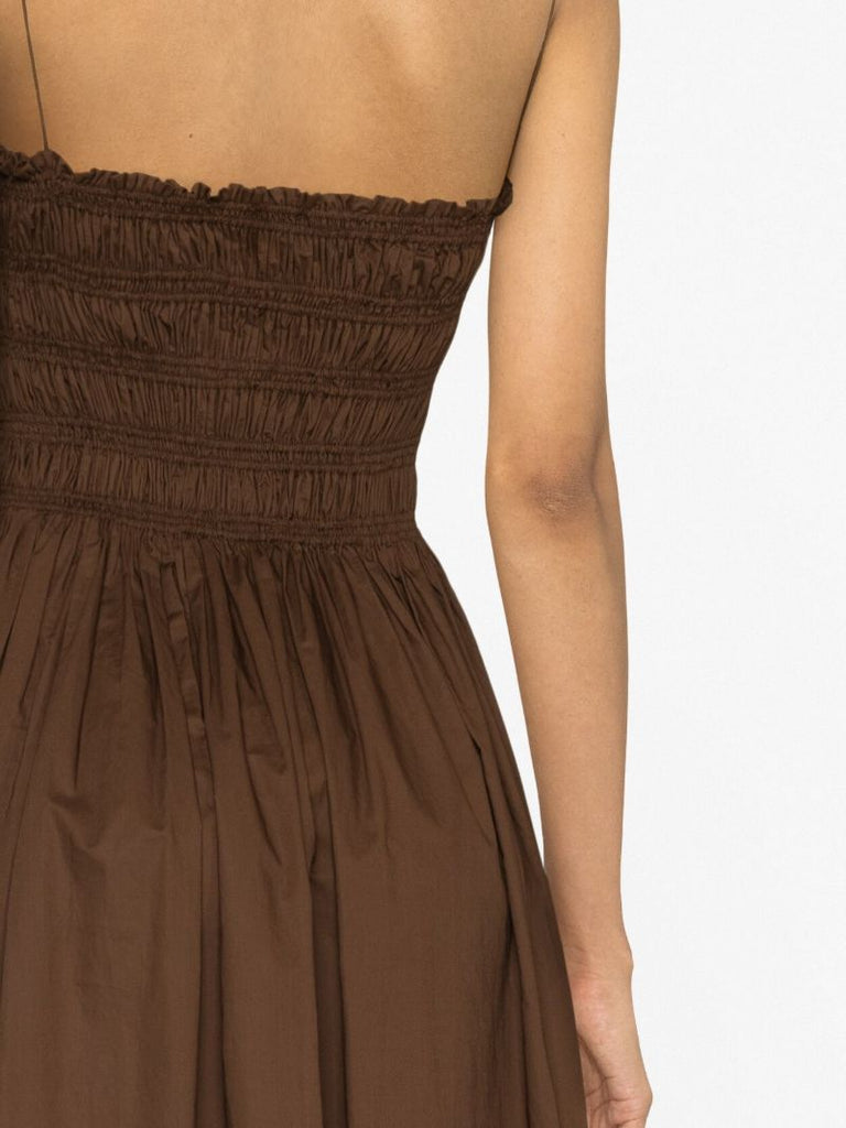 Brown Pleated Sleeveless Midi Dress