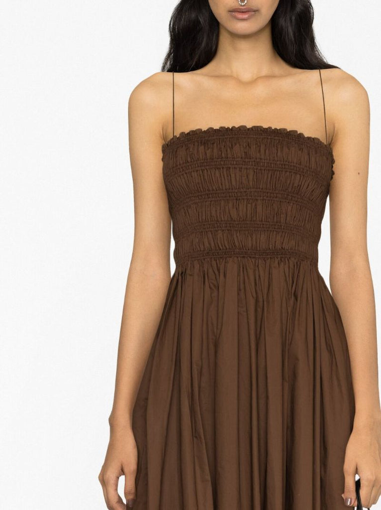 Brown Pleated Sleeveless Midi Dress