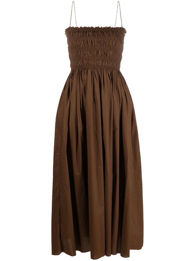 Brown Pleated Sleeveless Midi Dress