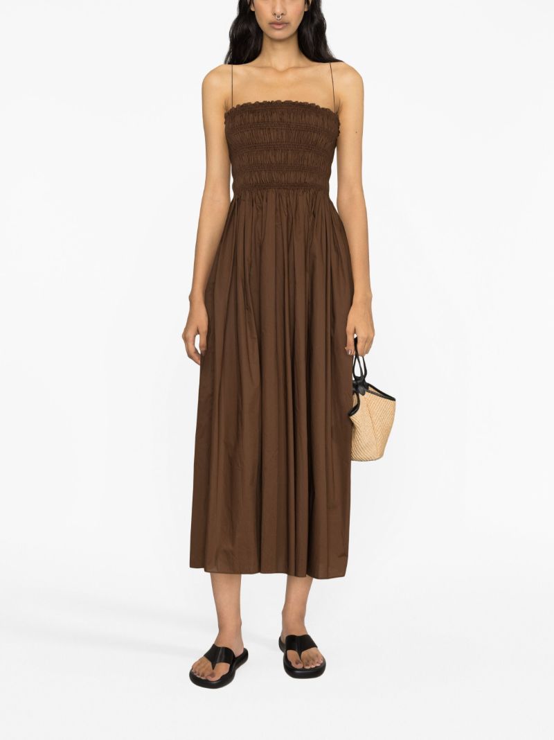 Brown Pleated Sleeveless Midi Dress