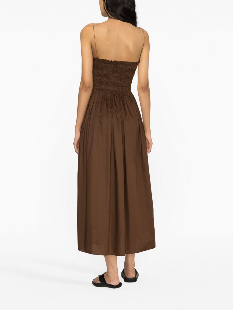Brown Pleated Sleeveless Midi Dress
