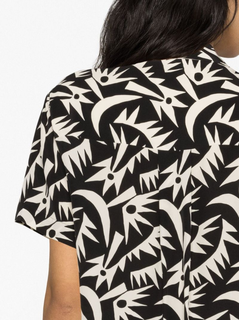 Black Printed Short-sleeve Silk Shirt