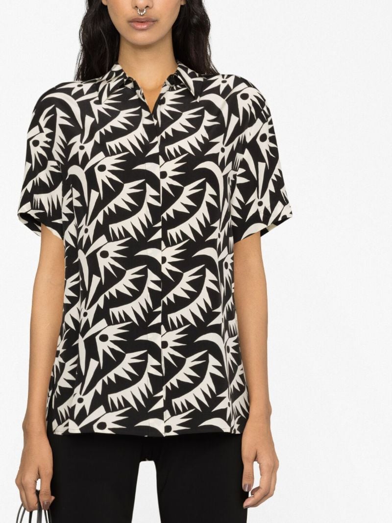 Black Printed Short-sleeve Silk Shirt