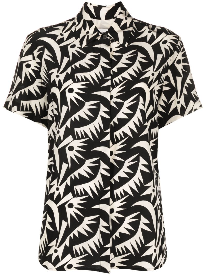 Black Printed Short-sleeve Silk Shirt