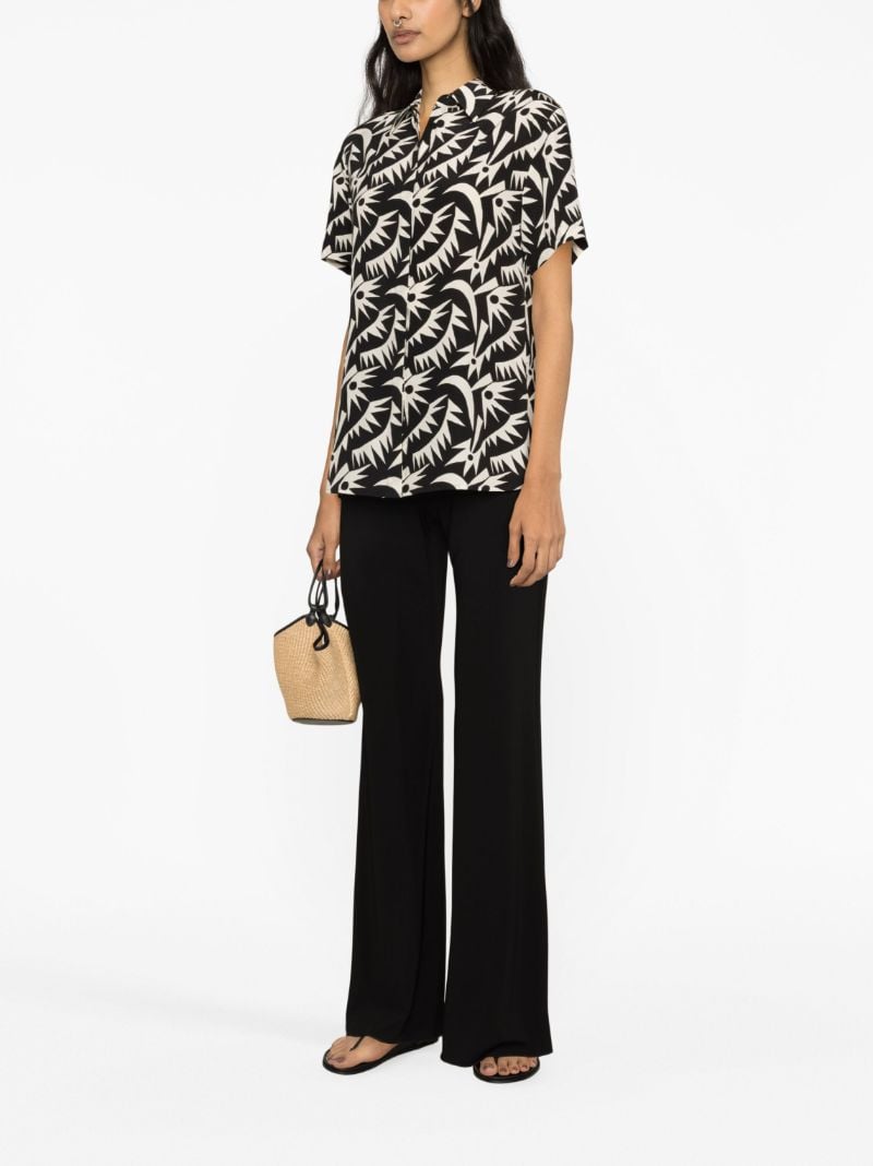 Black Printed Short-sleeve Silk Shirt