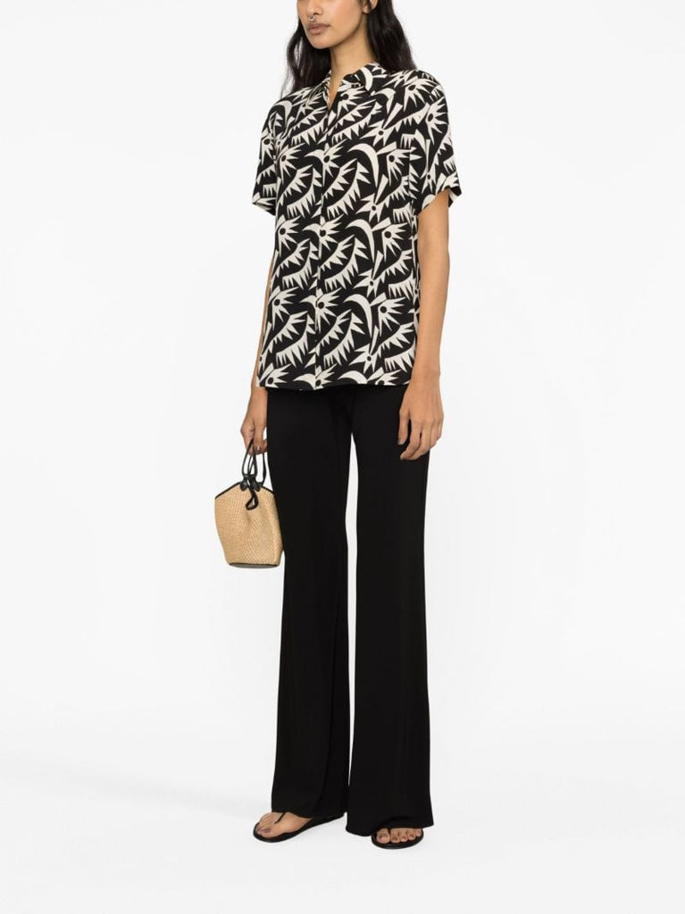 Black Printed Short-sleeve Silk Shirt