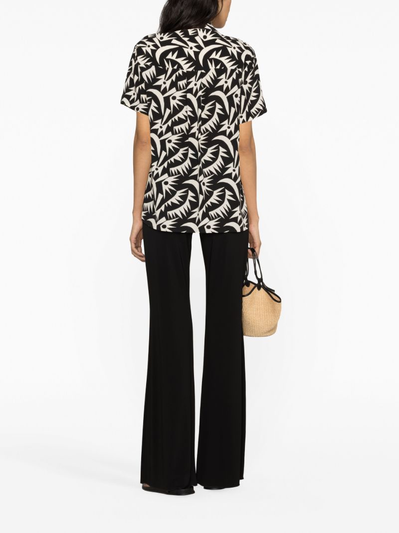 Black Printed Short-sleeve Silk Shirt