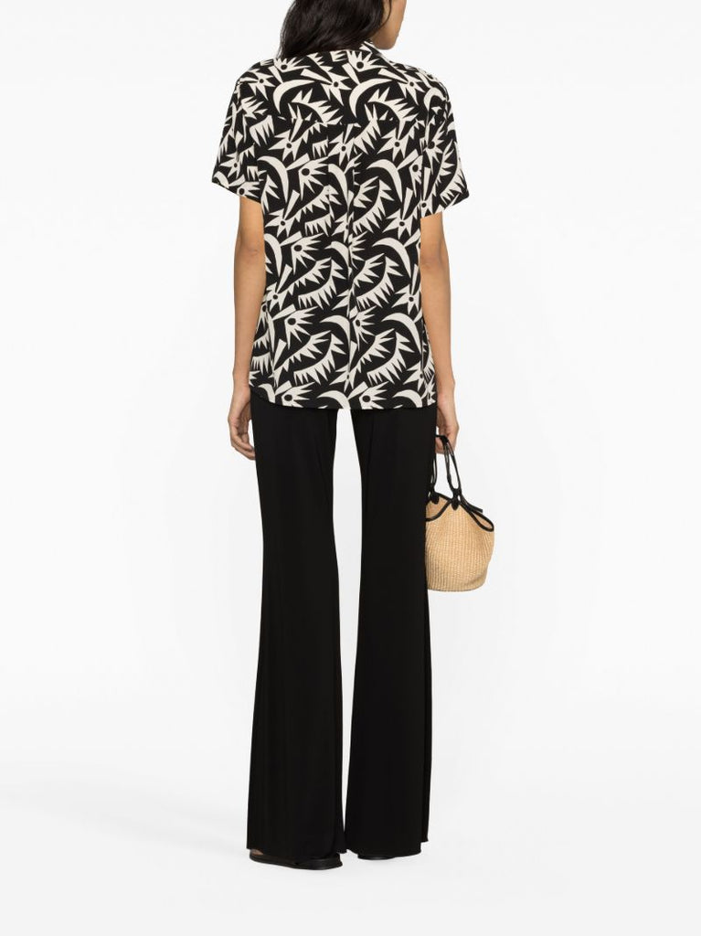 Black Printed Short-sleeve Silk Shirt