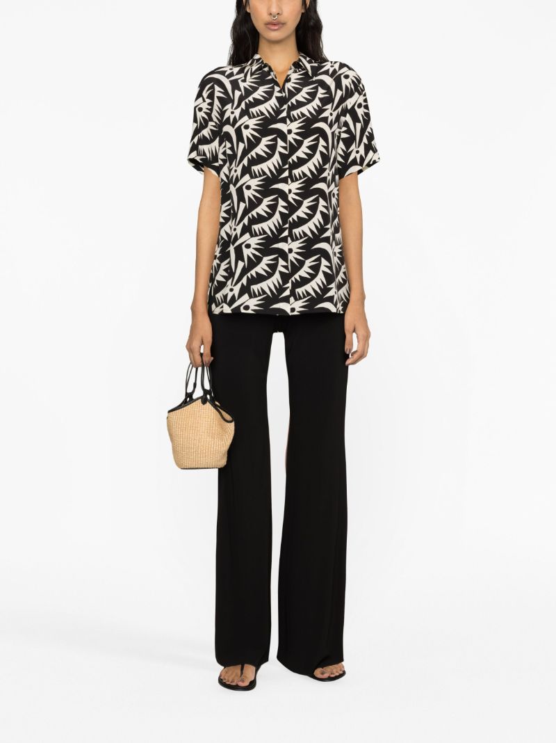 Black Printed Short-sleeve Silk Shirt