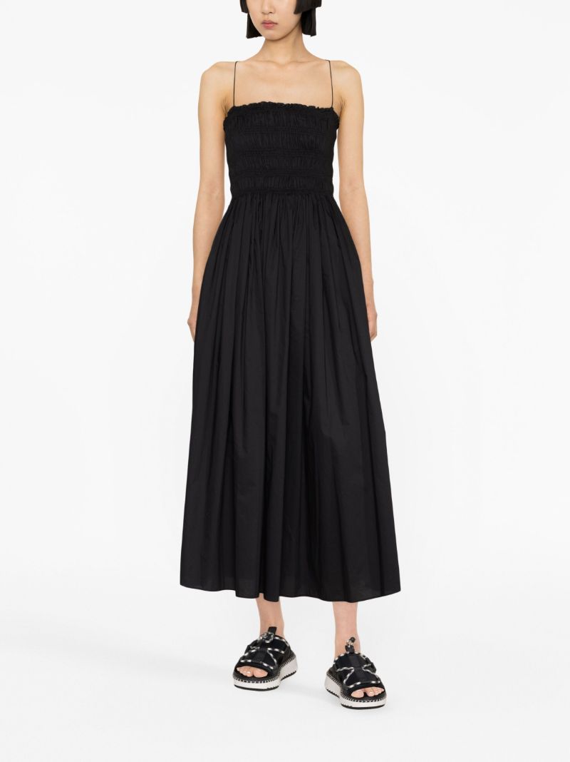 Black Shirred Cotton Midi Dress