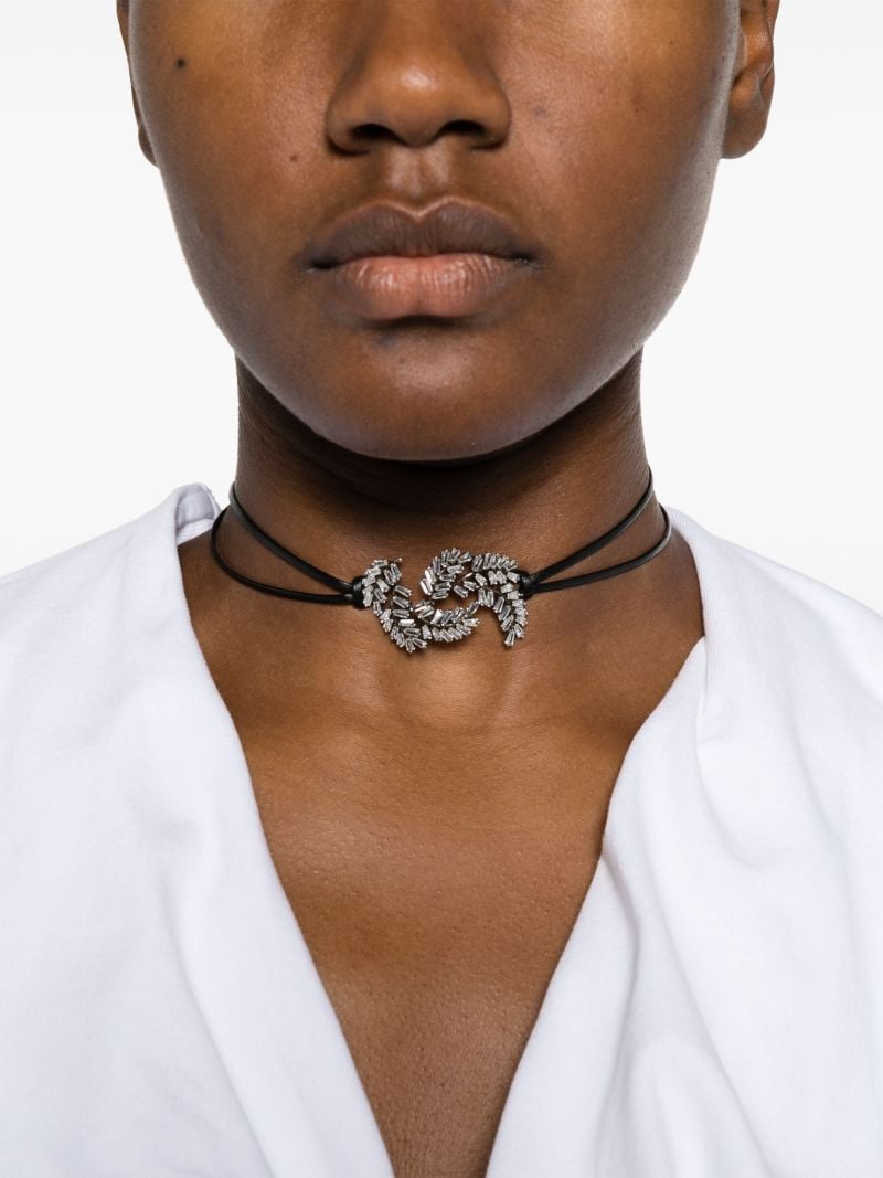 Black Feather Crystal Leather Choker