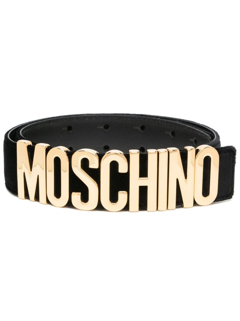 Black Classic Logo Plaque Leather Belt