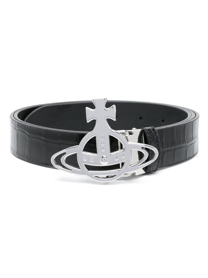 Black Orb-buckle Leather Belt