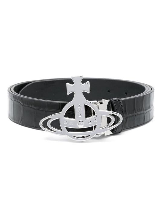 Black Orb-buckle Leather Belt