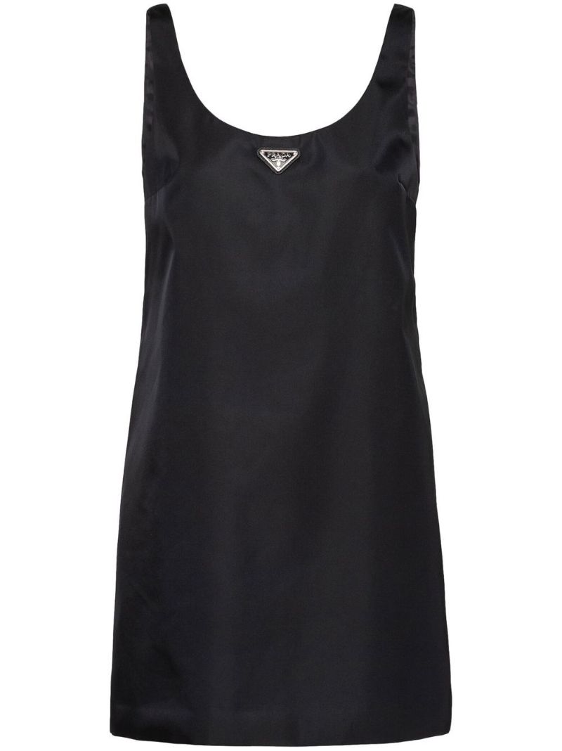 Black Re-nylon Logo Plaque Mini Dress