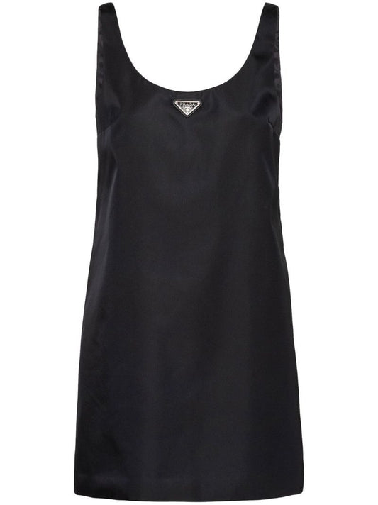 Black Re-nylon Logo Plaque Mini Dress