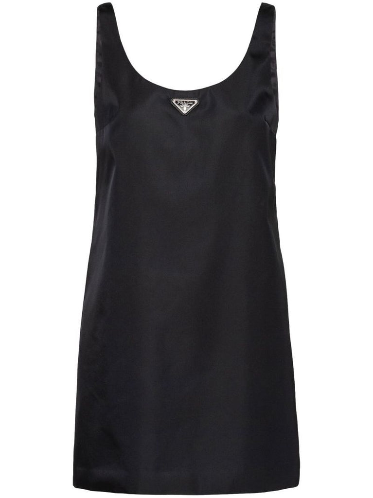 Black Re-nylon Logo Plaque Mini Dress