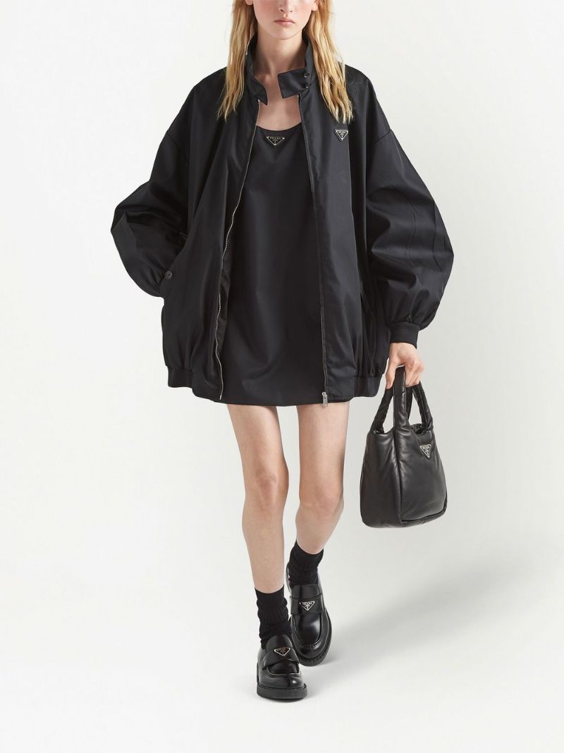 Black Re-nylon Logo Plaque Mini Dress