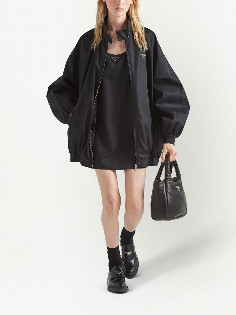 Black Re-nylon Logo Plaque Mini Dress