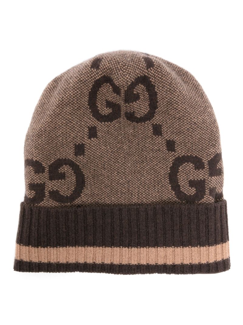 Beige Intarsia-knit Logo Beanie