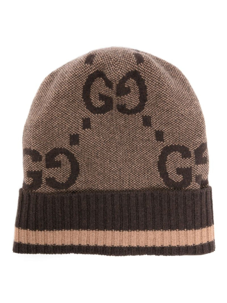 Beige Intarsia-knit Logo Beanie
