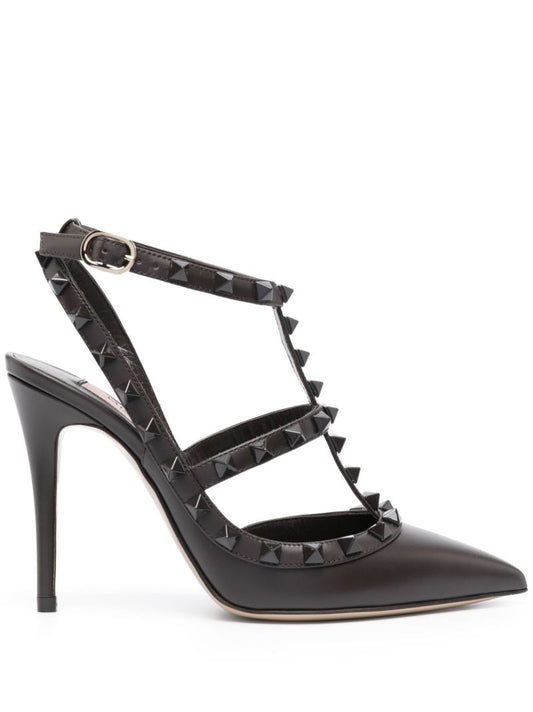 Brown Rockstud 100 Leather Pumps