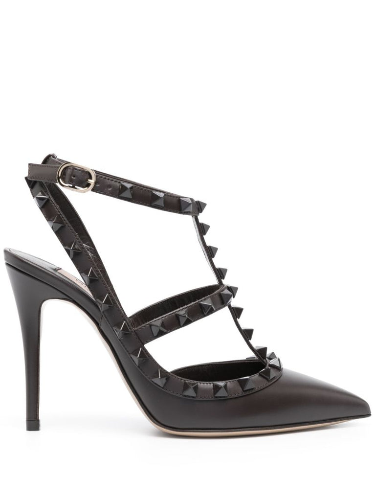 Brown Rockstud 100 Leather Pumps