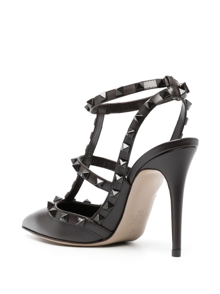 Brown Rockstud 100 Leather Pumps