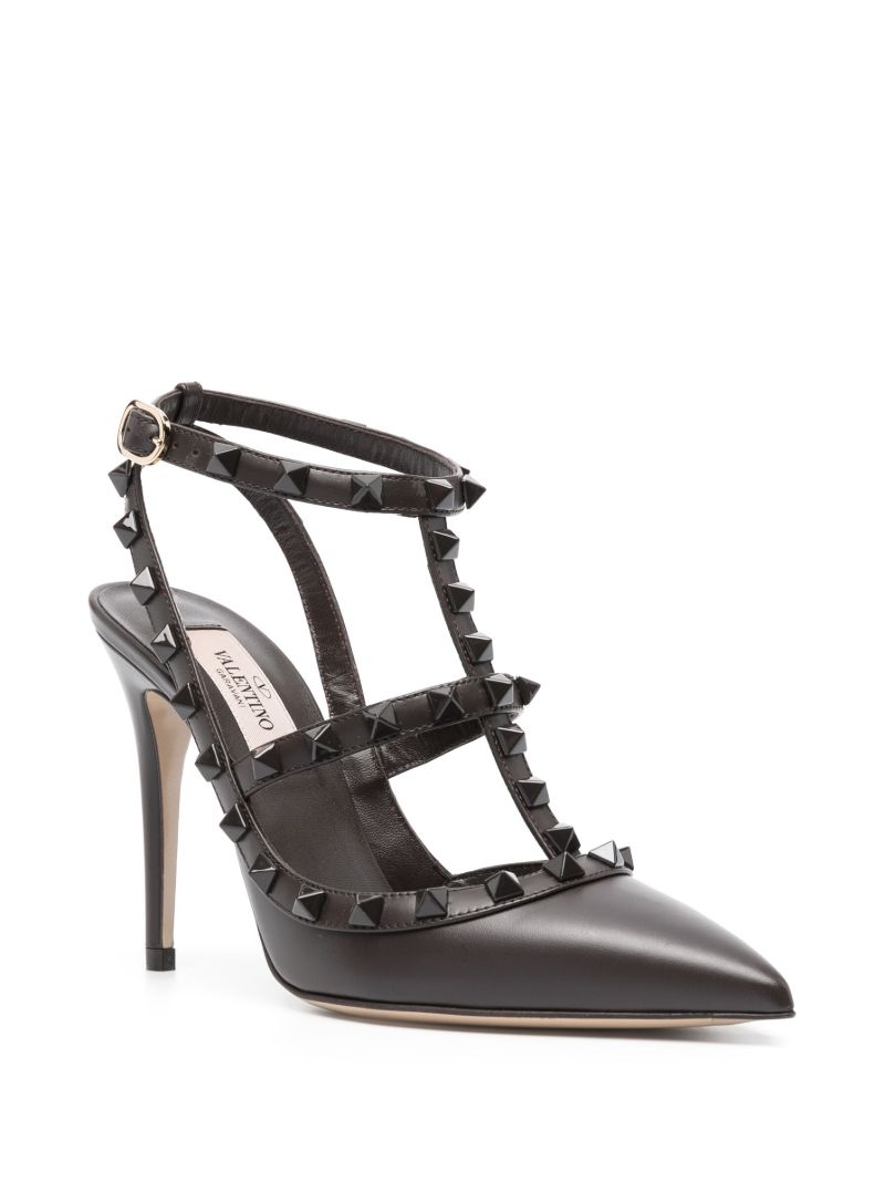 Brown Rockstud 100 Leather Pumps