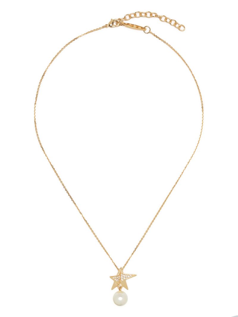 Gold-tone Star Crystal and Faux-pearl Necklace