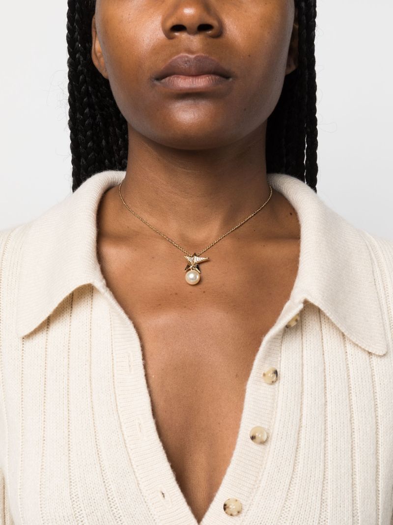 Gold-tone Star Crystal and Faux-pearl Necklace