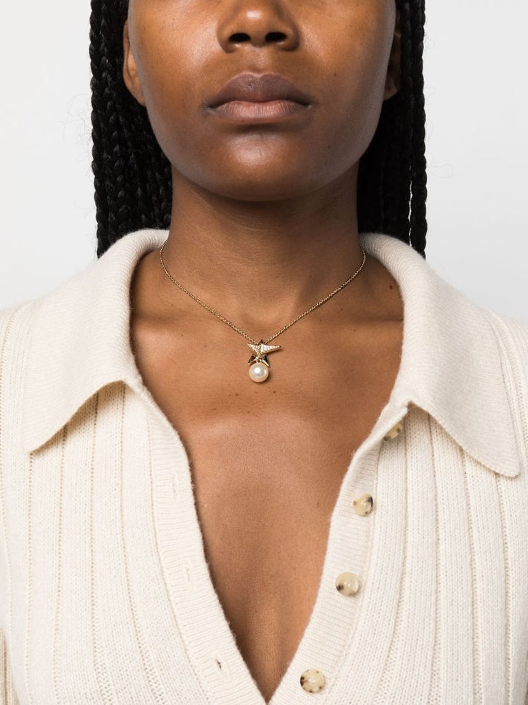 Gold-tone Star Crystal and Faux-pearl Necklace