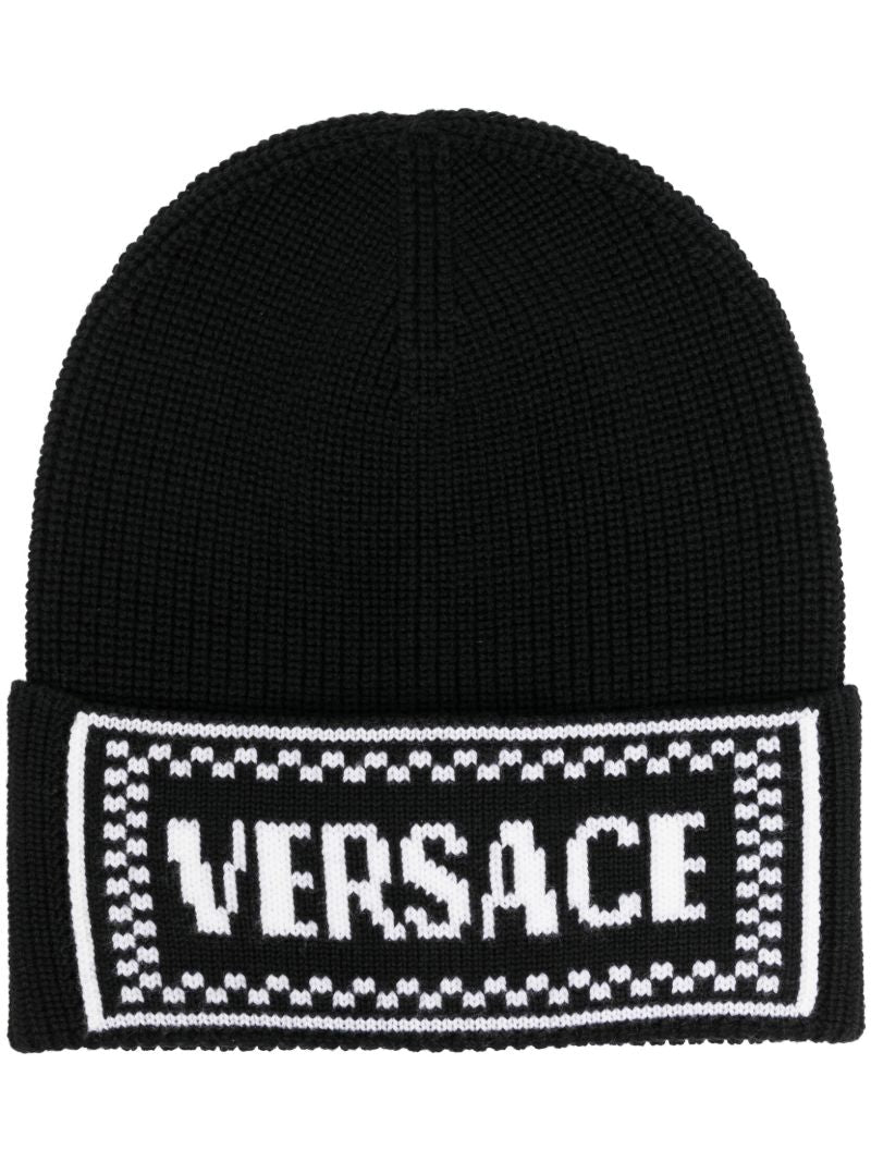 Black Macro Logo Virgin Wool Beanie