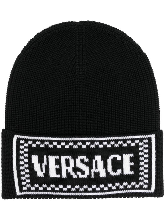 Black Macro Logo Virgin Wool Beanie