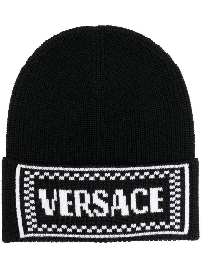 Black Macro Logo Virgin Wool Beanie