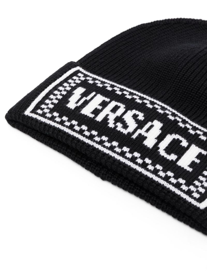 Black Macro Logo Virgin Wool Beanie