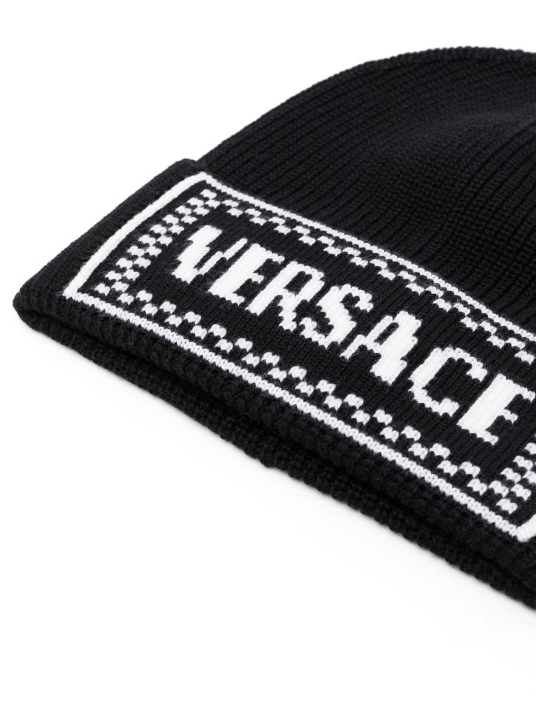 Black Macro Logo Virgin Wool Beanie