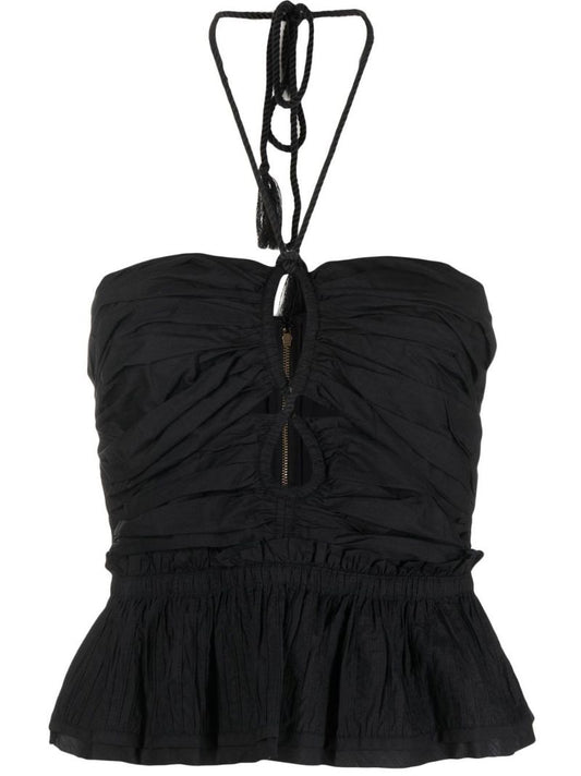 Black Adaleigh Ruched Halteneck Top