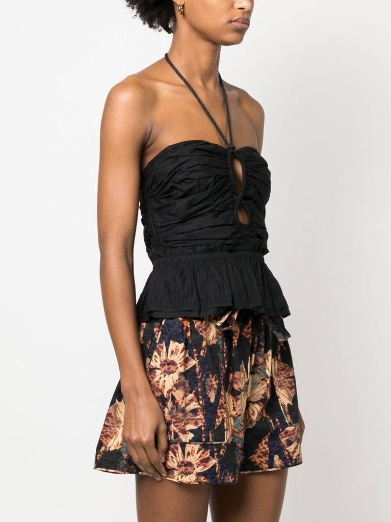 Black Adaleigh Ruched Halteneck Top