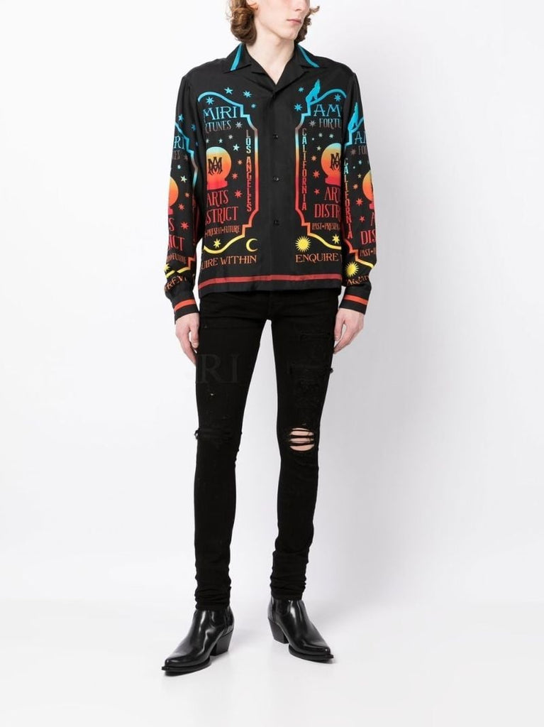 Black Serif Logo Distressed Skinny Jeans