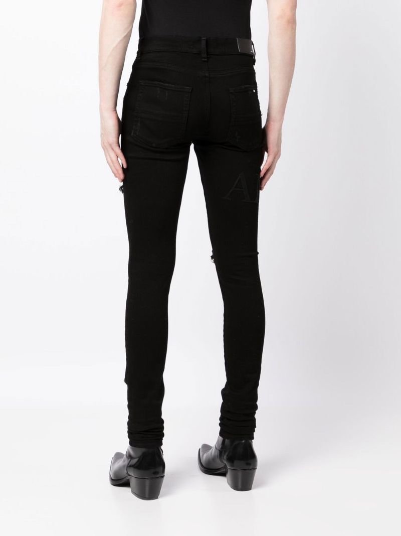 Black Serif Logo Distressed Skinny Jeans