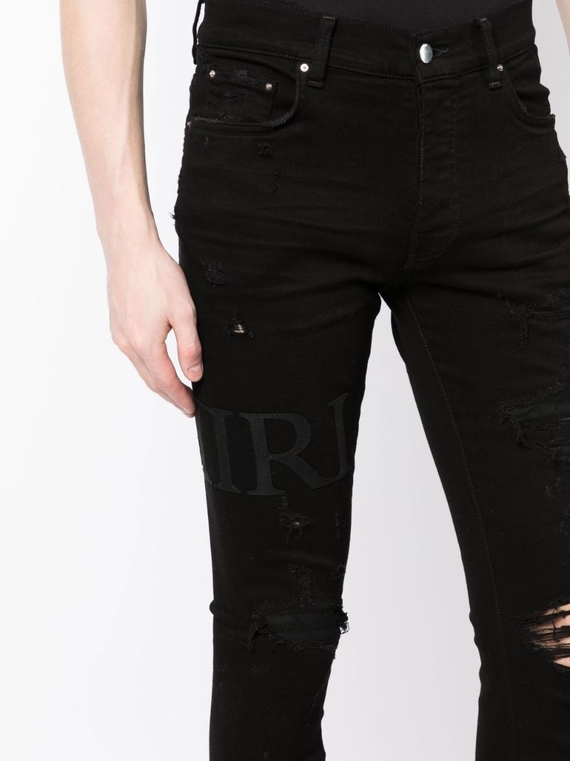 Black Serif Logo Distressed Skinny Jeans