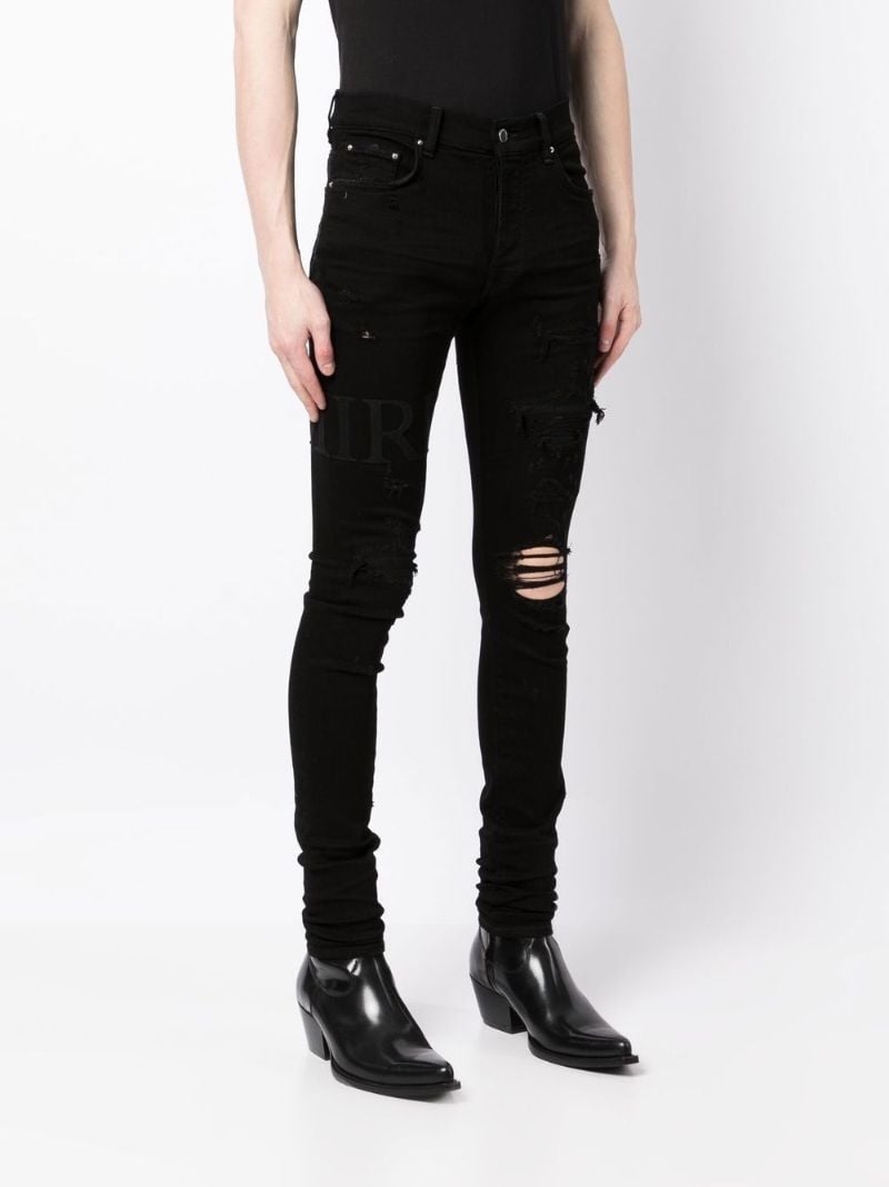 Black Serif Logo Distressed Skinny Jeans