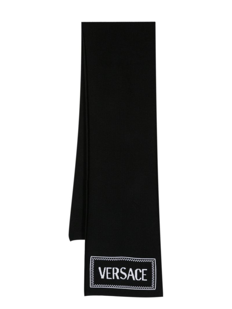 Black Logo Intarsia Wool Scarf